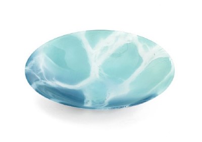 13" Round Turquoise and Blue Glass Watermark Bowl