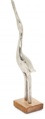 16" Silver Metal Heron on Wood Base