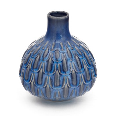 6" Dark Blue Ceramic Scales Textured Vase