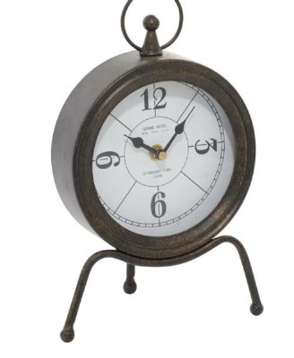 11" Gold and Black Metal Table Clock With Legs