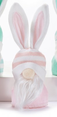 8" LED Easter Gnome With Pink Striped Hat and Bunny Ears