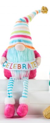 20" Birthday Gnome With Striped Hat and Celebrate Sign