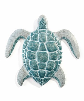 14" Gray and Green Turtle Coastal Metal Wall Art Plaque