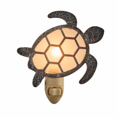 5" Silver and Black Metal and Glass Turtle Night Light