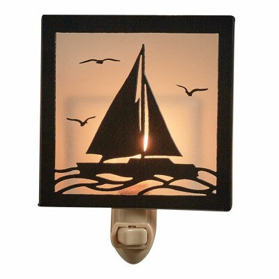 5" Black Metal and Glass Sailboat on Water Night Light