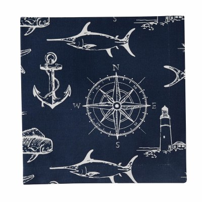 20" Square Navy and White Captain's Quarters Cloth Napkin