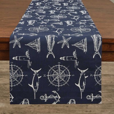 15" x 54" Navy and White Captain's Quarters Table Runner