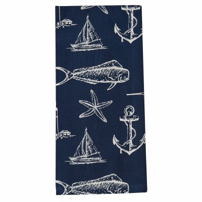 18" x 26" Navy and White Captain's Quarters Kitchen Towel