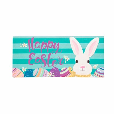 10" x 22" Happy Easter Bunny on Turquoise Sassafras Doormat