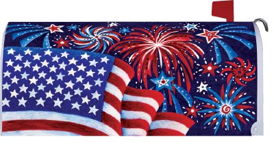 7" x 17" Fireworks and American Flag Mailbox Cover