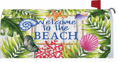 7" x 17" Welcome to the Beach Sea Life Mailbox Cover