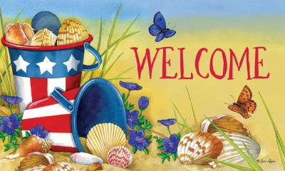 18" x 30" Welcome Red White Blue Beach Bucket Doormat