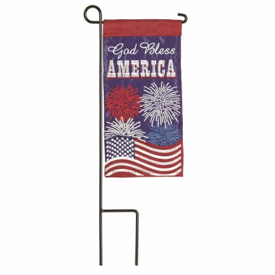 9" x 4" God Bless America Fireworks Garden Flag With Pole