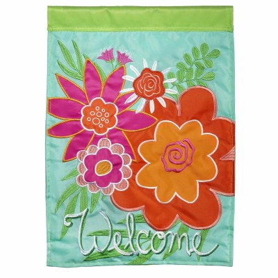 18" x 13" Mini Pink and Orange Flowers Welcome Garden Flag