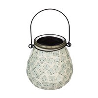 4" White Mosaic LED Solar Glass Lantern