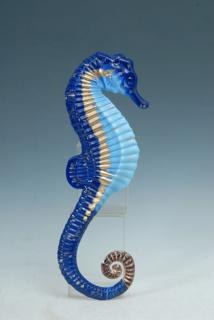 20" Two-Toned Blue and Gold Metal Seahorse Coastal Wall Art Plaque