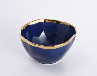 5" Round Navy With Gold Trim Ceramic Snack Bowl by Pampa Bay