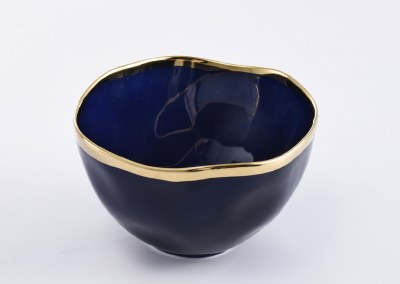 7" Round Navy With Gold Trim Ceramic Serving Bowl  by Pampa Bay