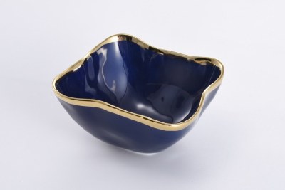 5" Square Navy With Gold Trim Ceramic Snack Bowl by Pampa Bay