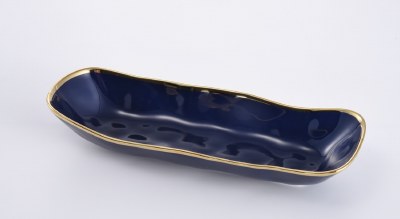 4" x 14" Navy With Gold Trim Ceramic Bread Tray by Pampa Bay