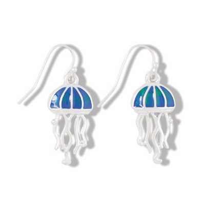 Silver and Blue Green Enamel Inlay Jellyfish Earrings