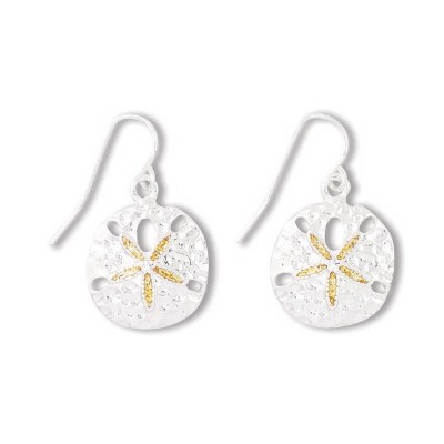 Silver and Gold Tone Glitter Inlay Sand Dollar Earrings