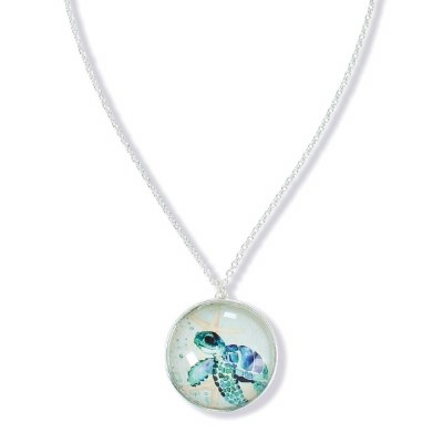 18" Blue and Green Sea Turtle Bubble Silver Necklace