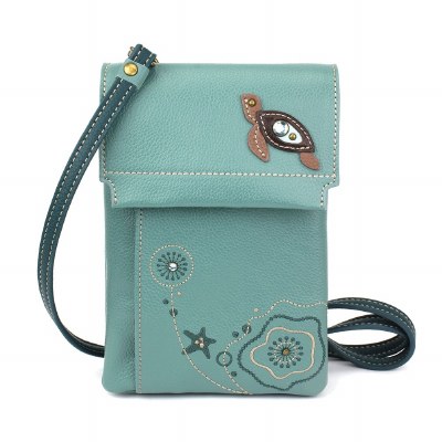 8" Teal Turtle Criss Cellphone Crossbody Purse