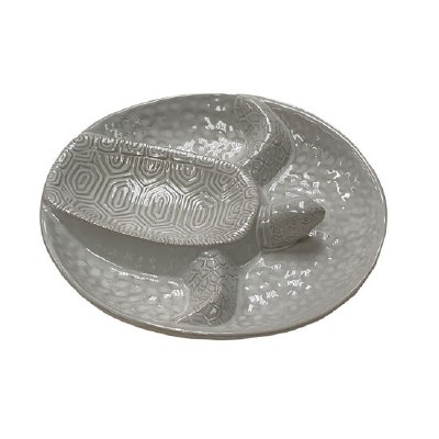 11" Round White Ceramic Turtle Chip & Dip Serving Tray