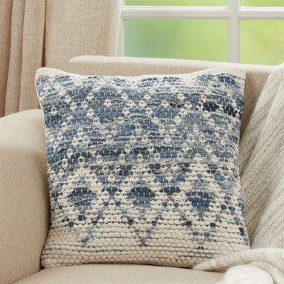 18" Square Blue and Ivory Diamond Chindi Pillow