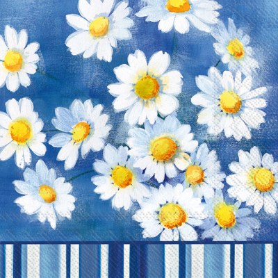6.5" Square White Daisies on Blue Lunch Napkin