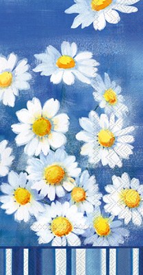 8" x 5" White Daisies on Blue Guest Towels
