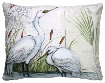 18" Square White Egret Duo Pillow