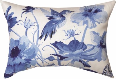 13" x 18" White and Blue Hummingbirds Flowers Pillow