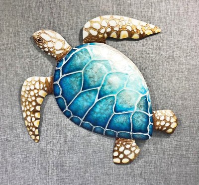 20" Blue Capiz and Metal Sea Turtle Wall Plaque