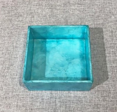 6" Square Blue Capiz Beverage Napkin Holder