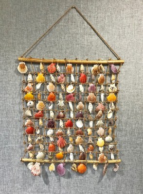 18" x 22" Multicolor Shell and Abaca Rope Grid Wall Hanging