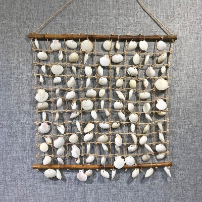 18" x 22" White Shell and Abaca Rope Grid Wall Hanging