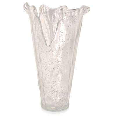 20" Clear Speckled Snowflake Murano Glass Vase
