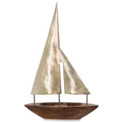 21" Silver Metal Sail Wooden Boat Decor