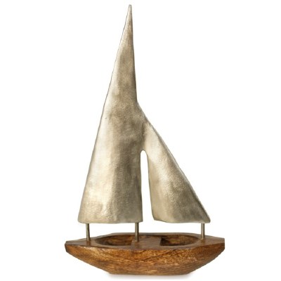 16" Silver Metal Sail Wooden Boat Decor