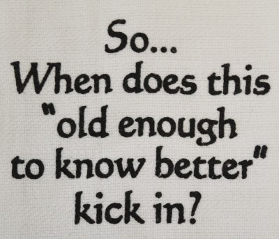 "So... When Does This Old Enough to Know Better Kick In?" Kitchen Towel