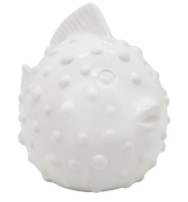 10" White Ceramic Dotted Puffer Fish Figurine