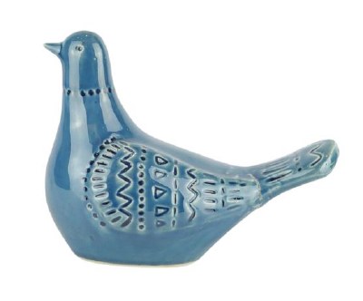 8" Blue Ceramic Patterned Wing Bird Figurine