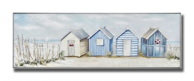 20" x 60" Beachview Huts Canvas Wall Art With Champagne Floating Frame