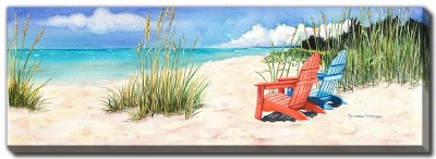 20" x 60" Blue and Red Beach Chairs Happiness Is Canvas Wall Art