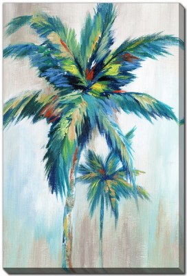 28" x 22" Blue and Green Palm Trees Bright Breeze I Canvas Wall Art