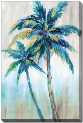 28" x 22" Blue and Green Palm Trees Bright Breeze II Canvas Wall Art