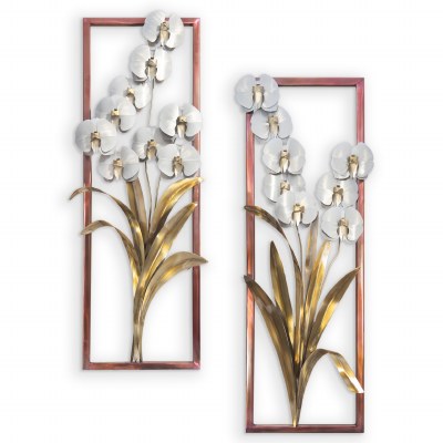 42" Set of 2 Orchids Rectangle Metal Wall Art Plaques MM082