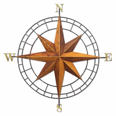 39" Round Teak and Metal Compass Rose Wall Plaque MM410